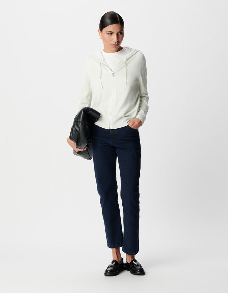 Women's white herringbone knitted cardigan with openwork back-1