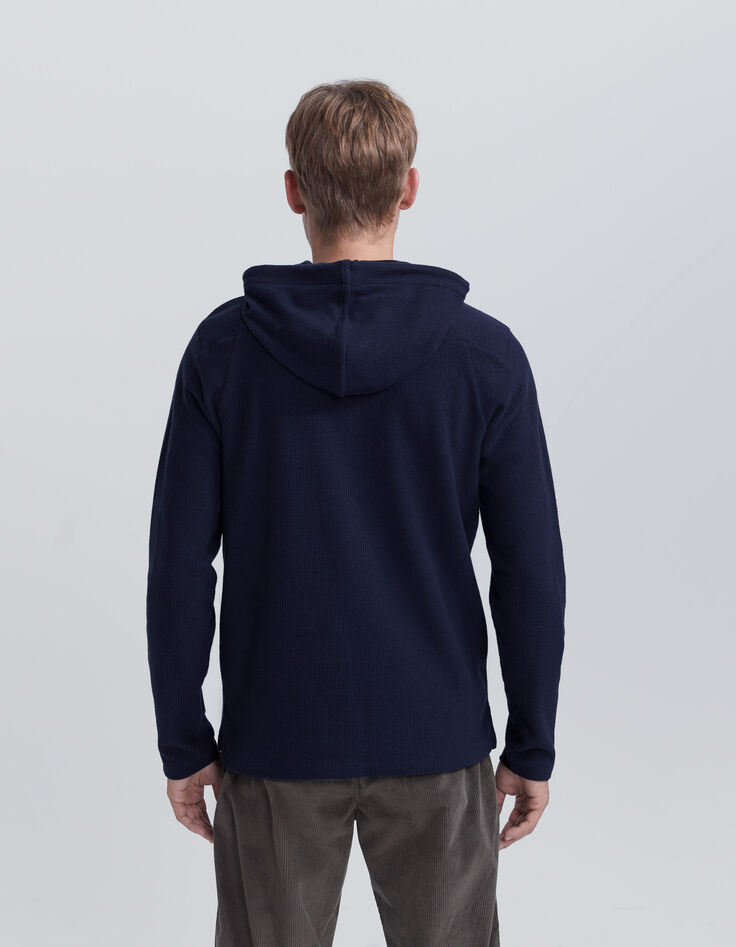 Marineblaues Herrenkapuzenshirt mit Bienenwabenoptik-2
