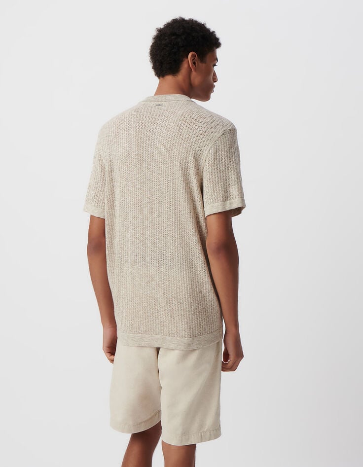 Polo beige tricot ajouré fantaisie Homme-4