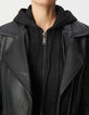 Women's black leather biker jacket with removable front panel-5