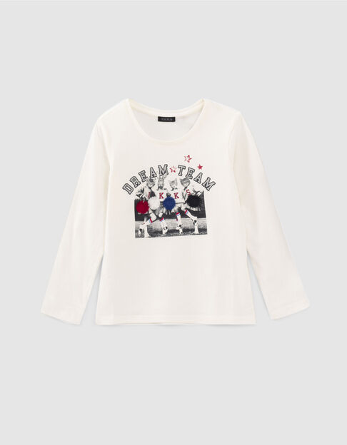 Gebroken wit T-shirt pom-pom girls 3D meisjes - IKKS