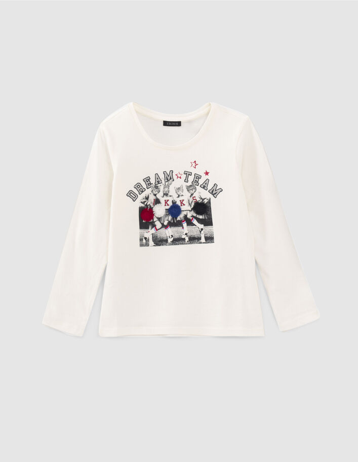 Gebroken wit T-shirt pom-pom girls 3D meisjes-2