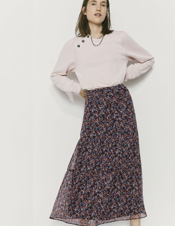 Falda larga amplia volantes floral mujer-7
