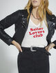 Women’s ecru cotton T-shirt with red slogan-1