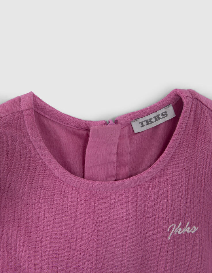 Malvenfarbenes Chiffonkleid mit Stickerei für Babymädchen-2