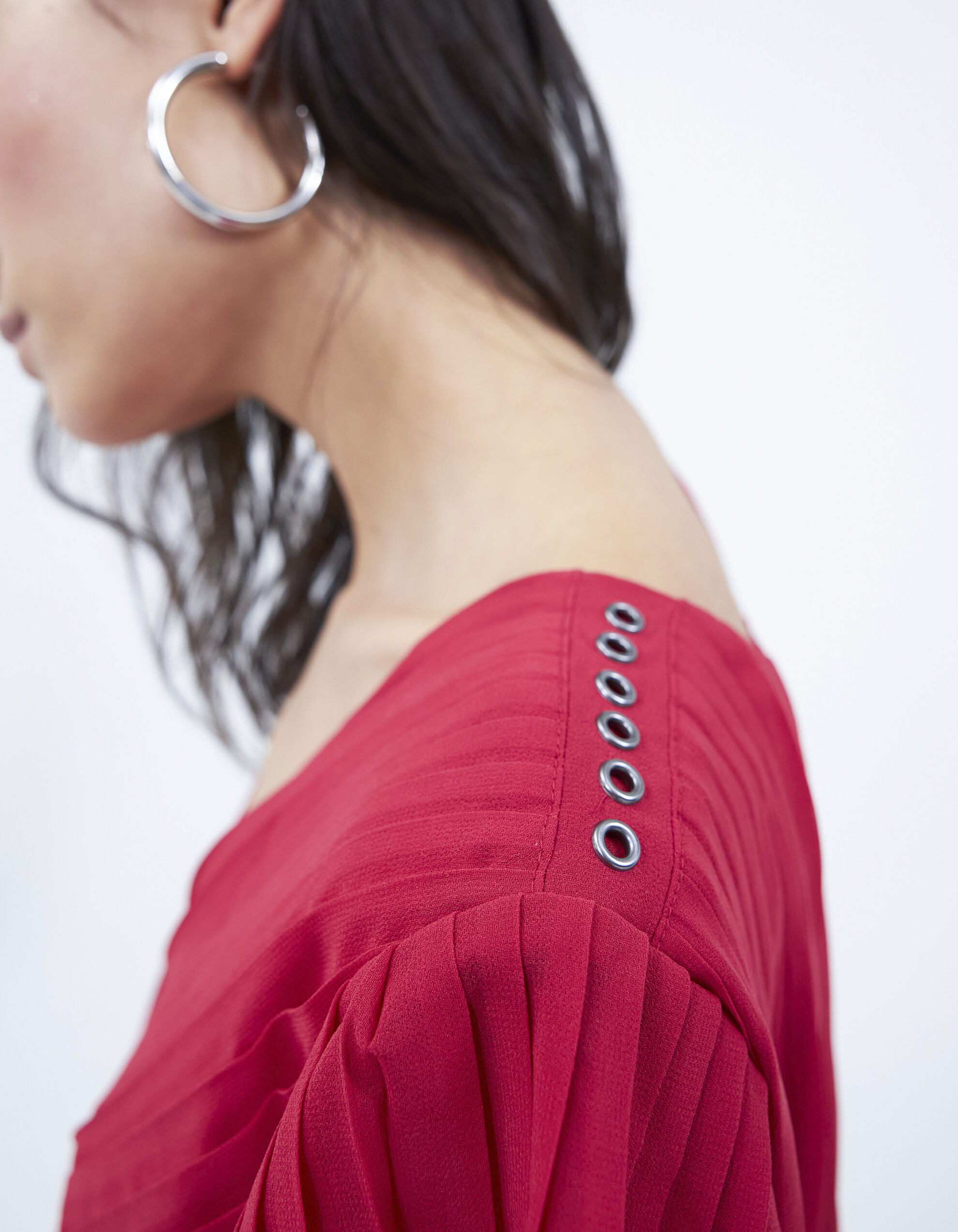 Robe longue rouge cache c ur enti rement pliss e femme