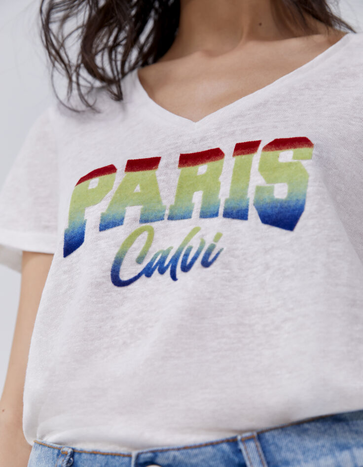 Tee-shirt blanc à message floqué deep dye Femme-3 Tee-shirt blanc à message floqué deep dye Femme-3