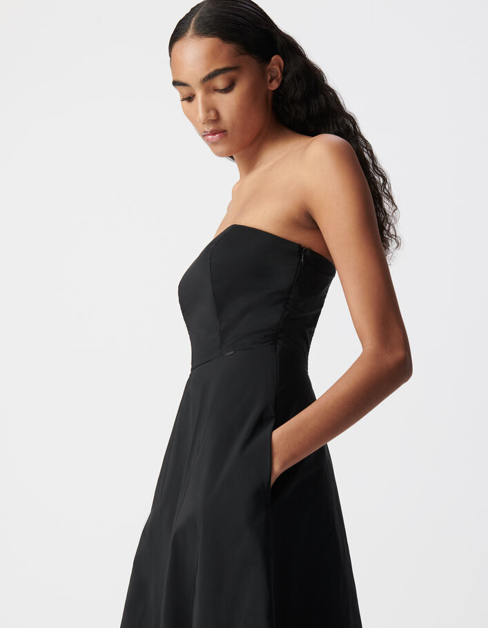 Robe Bustier En Taffetas Women's Black Taffeta Strapless Dress IKKS