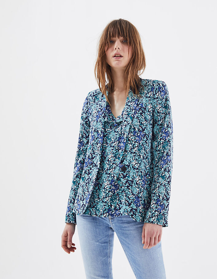 Veste tailleur imprimé Sea Flowers col contrasté femme-2
