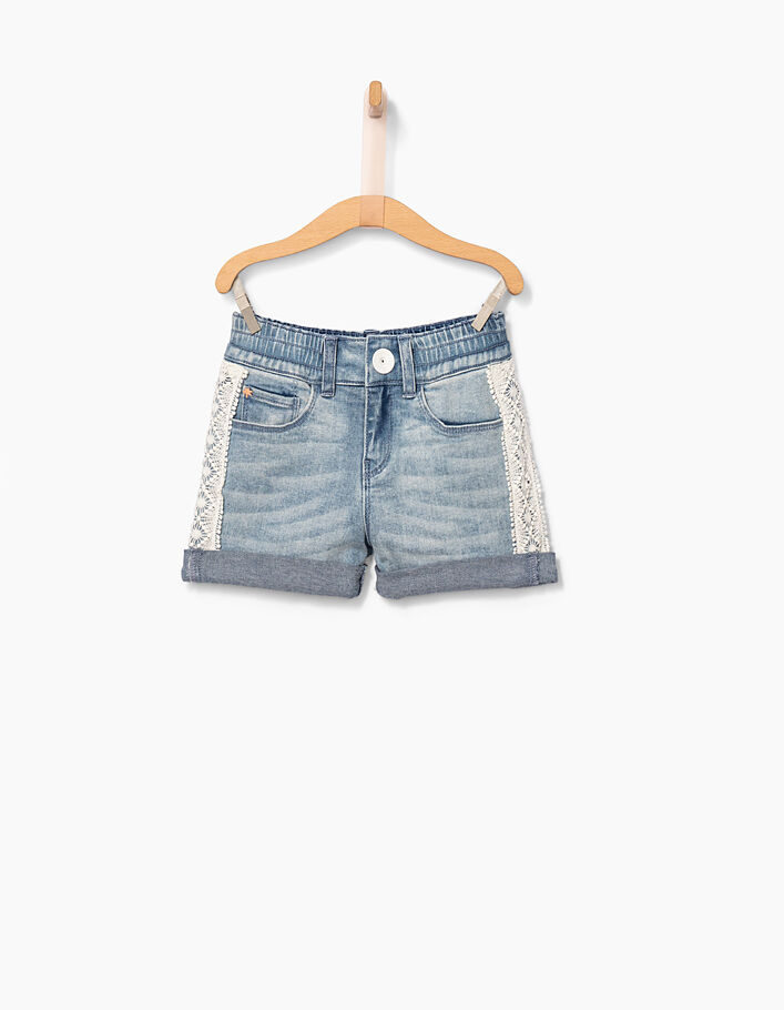 Girls’ blue bleached denim shorts with lace - IKKS
