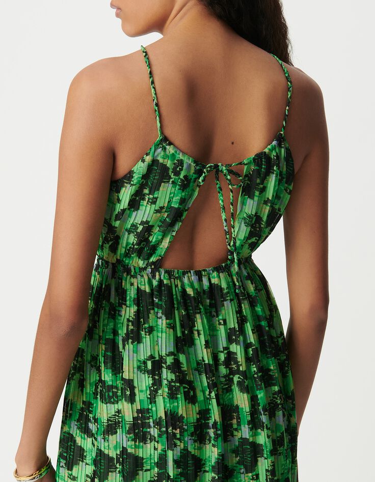 Robe longue verte imprim&eacute; abstrait Femme-5