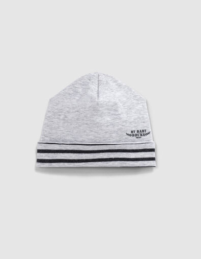 Baby’s putty marl&stripe organic cotton reversible beanie - IKKS