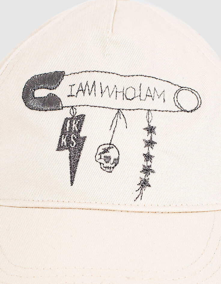 Hellbeige melierte Mädchen-Kappe mit Nadel-Stickmotiv-4