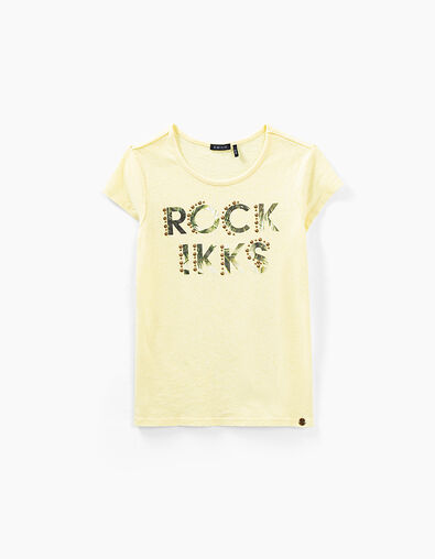 Tee-shirt jaune vif à message avec clous fille - IKKS