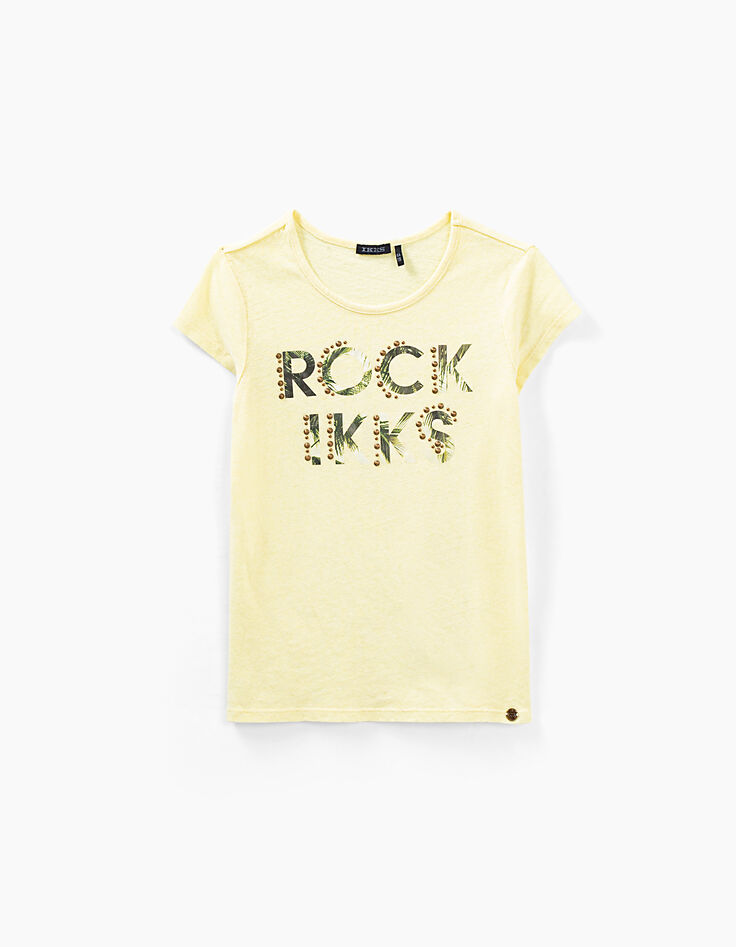 Tee-shirt jaune vif à message avec clous fille-1