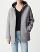 Manteau gris &agrave; capuche lainage esprit flanelle Femme-7