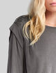 Graues Damen-T-Shirt mit kleinen Perlen an den Schultern-4
