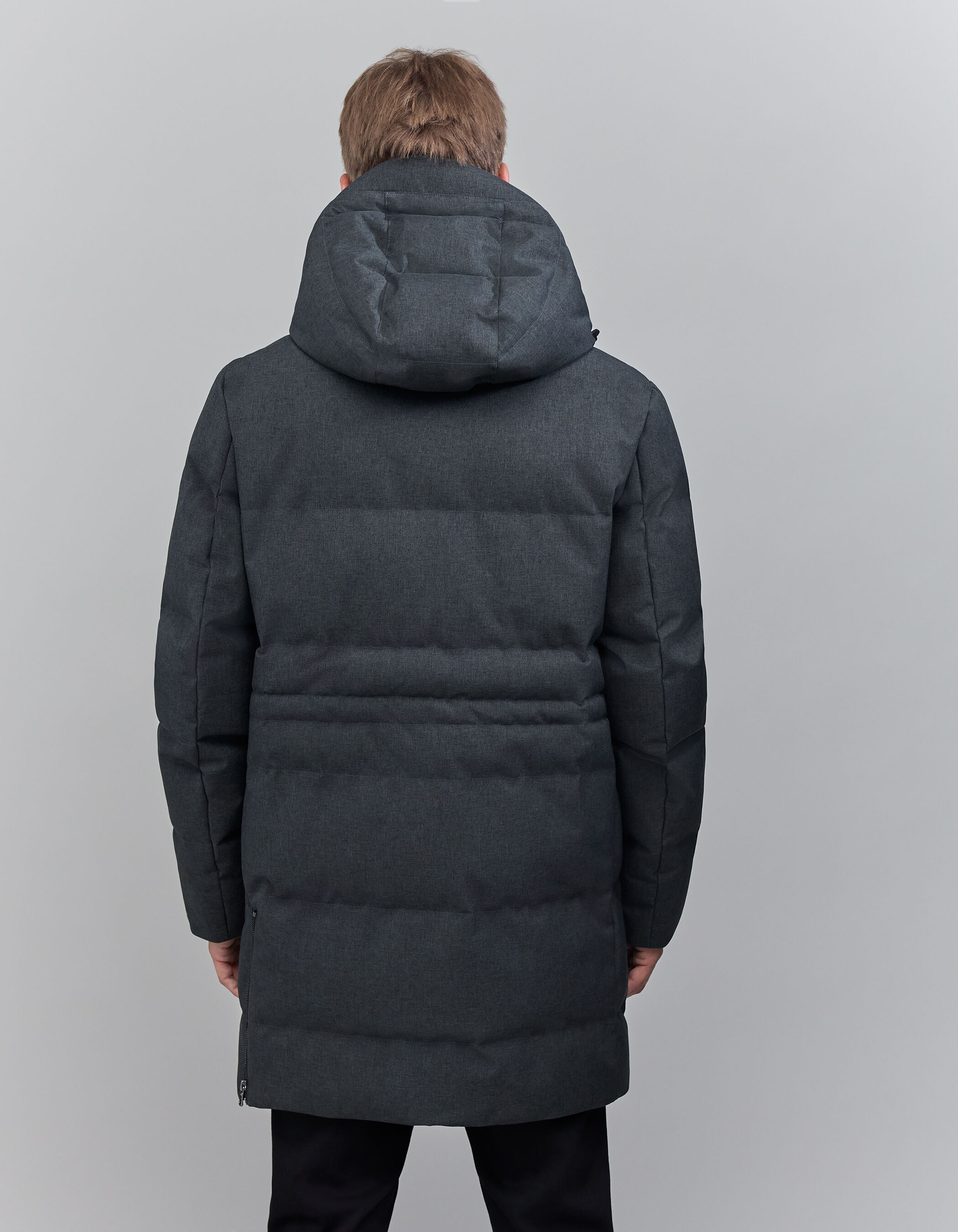Men s charcoal recycled polyester long padded jacket IKKS