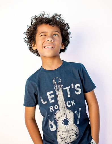 Camiseta azul marino algodón ukelele bordado niño - IKKS