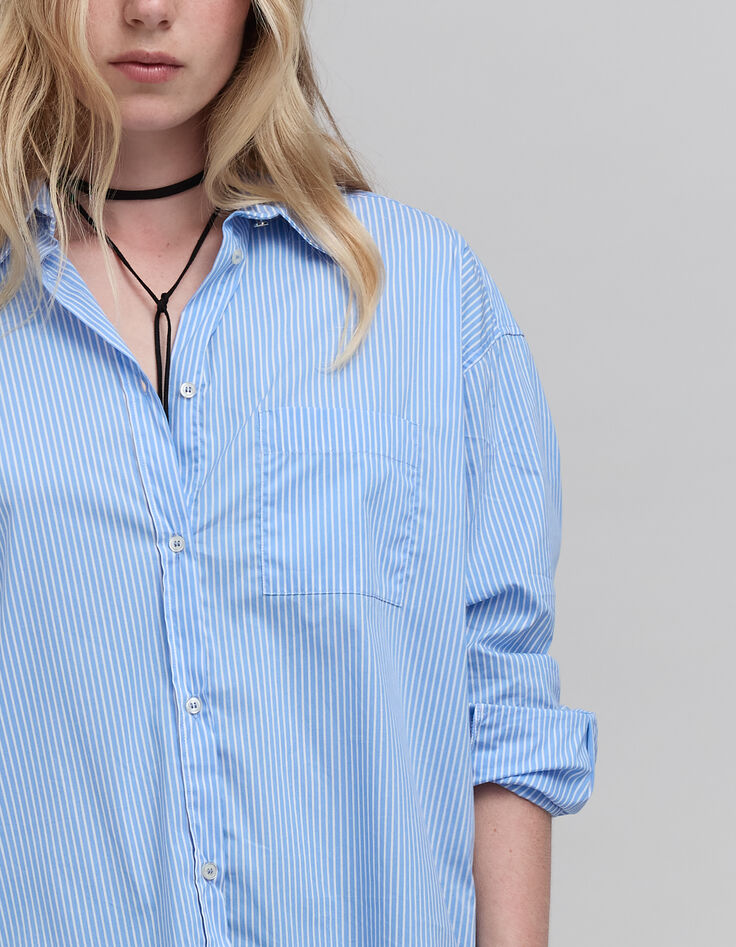 Chemise oversize ciel rayée blanc Femme-4 Chemise oversize ciel rayée blanc Femme-4