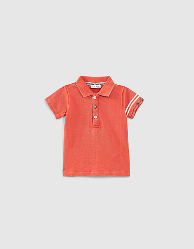 Baby boys’ orange organic cotton polo shirt+print on back - IKKS