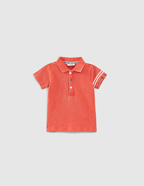 Baby boys’ orange organic cotton polo shirt+print on back