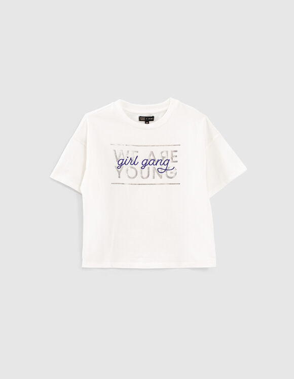 Girls' off-white slogan cropped T-shirt