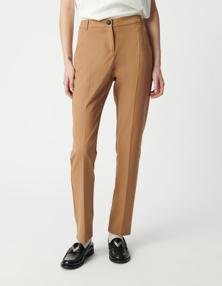 Mujer pantalón recto camel metalizado-2