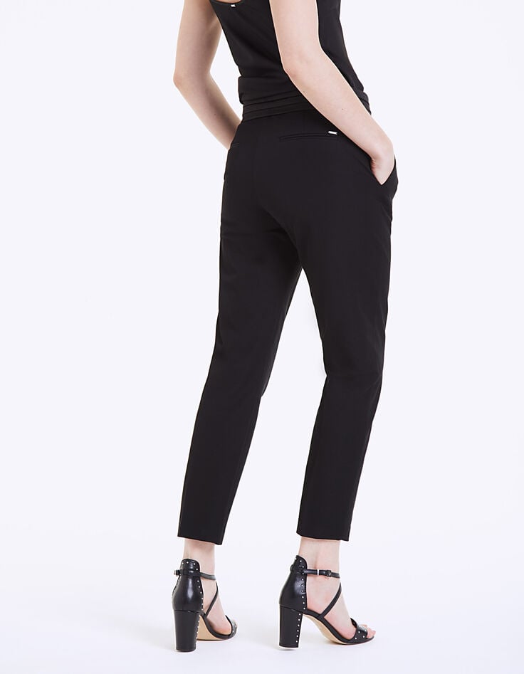 Pantalon cropped noir en coton stretch femme-3 Pantalon cropped noir en coton stretch femme-3