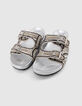 Mules silver cuir m&eacute;tallis&eacute; broderies perles Femme-2