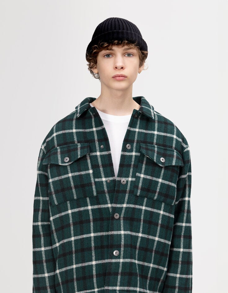 Blouson surchemise à carreaux vert fourré garçon-9 Blouson surchemise à carreaux vert fourré garçon-9