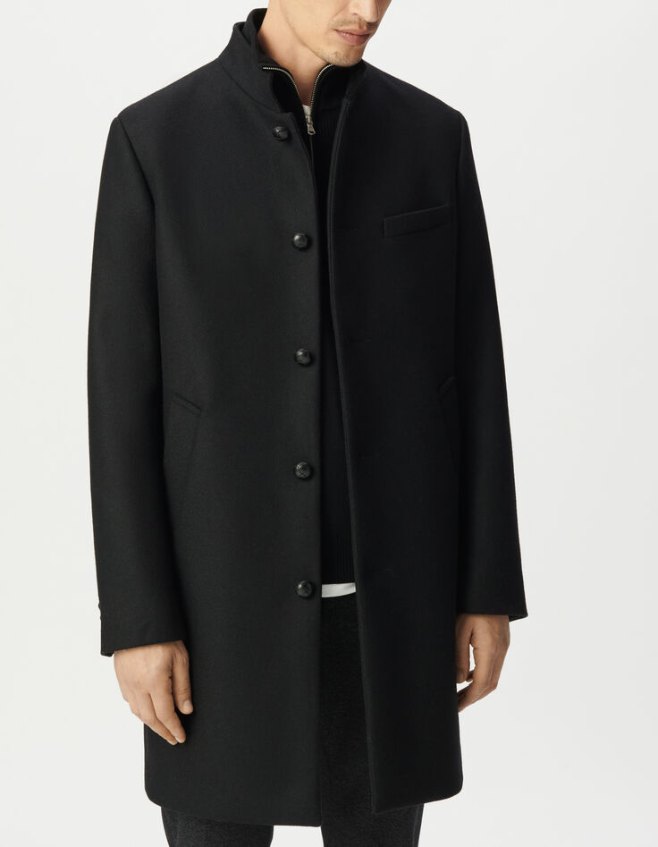 Manteau noir lainage col officier Homme-1