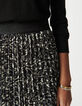 Jupe longue pliss&eacute;e noire imprim&eacute; minimal flower Femme-4