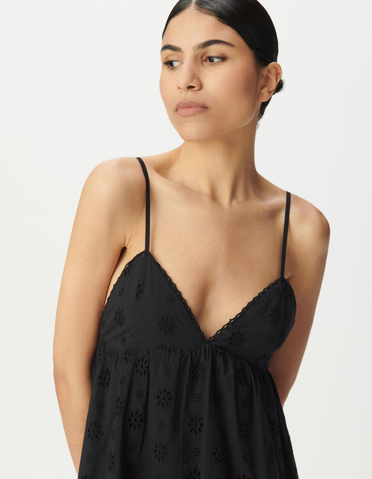 Women's black embroidery anglaise strapless dress-6
