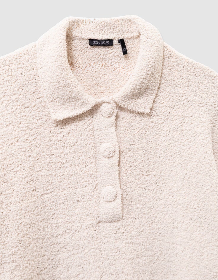 Pull beige maille bouclette boutonné fille-6 Pull beige maille bouclette boutonné fille-6