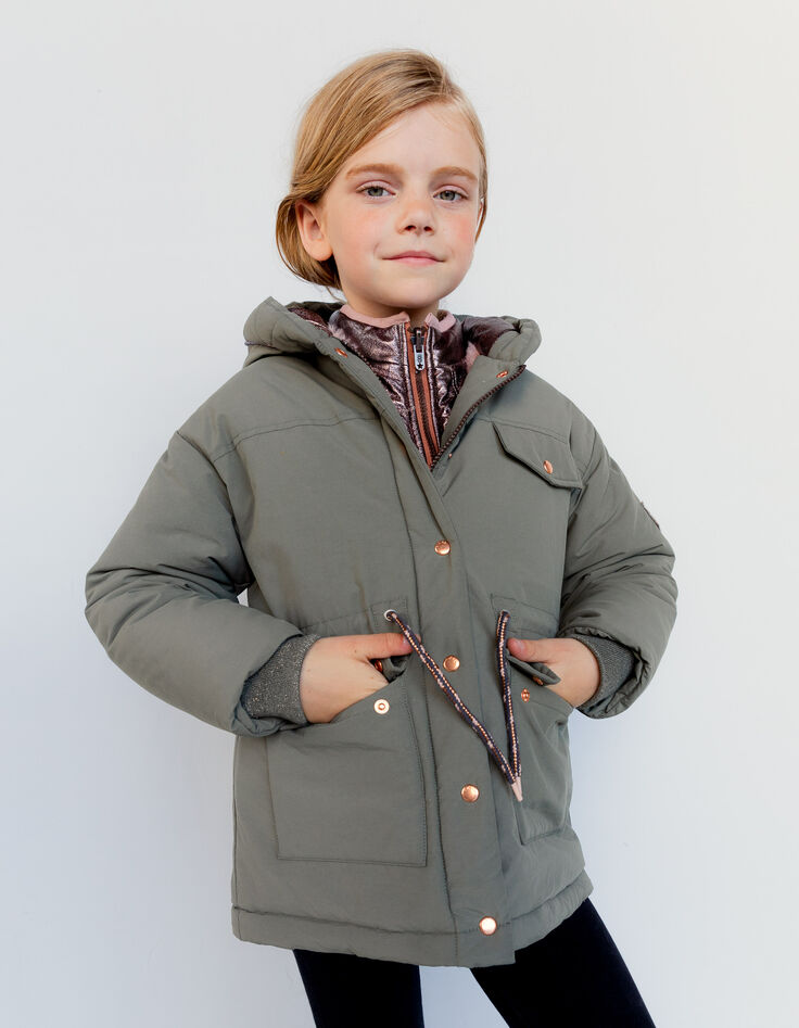 3-in-1 kaki gevoerde parka en omkeerbaar jasje meisjes-8