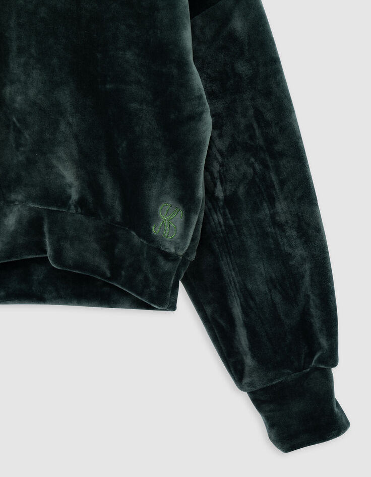 Gr&uuml;ner Samtstrick-Kapuzenpullover f&uuml;r M&auml;dchen-4