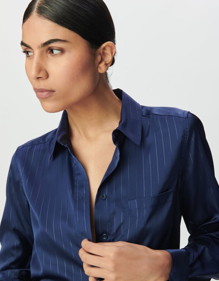 Chemise fluide marine effet motif rayures Femme-4 Chemise fluide marine effet motif rayures Femme-4
