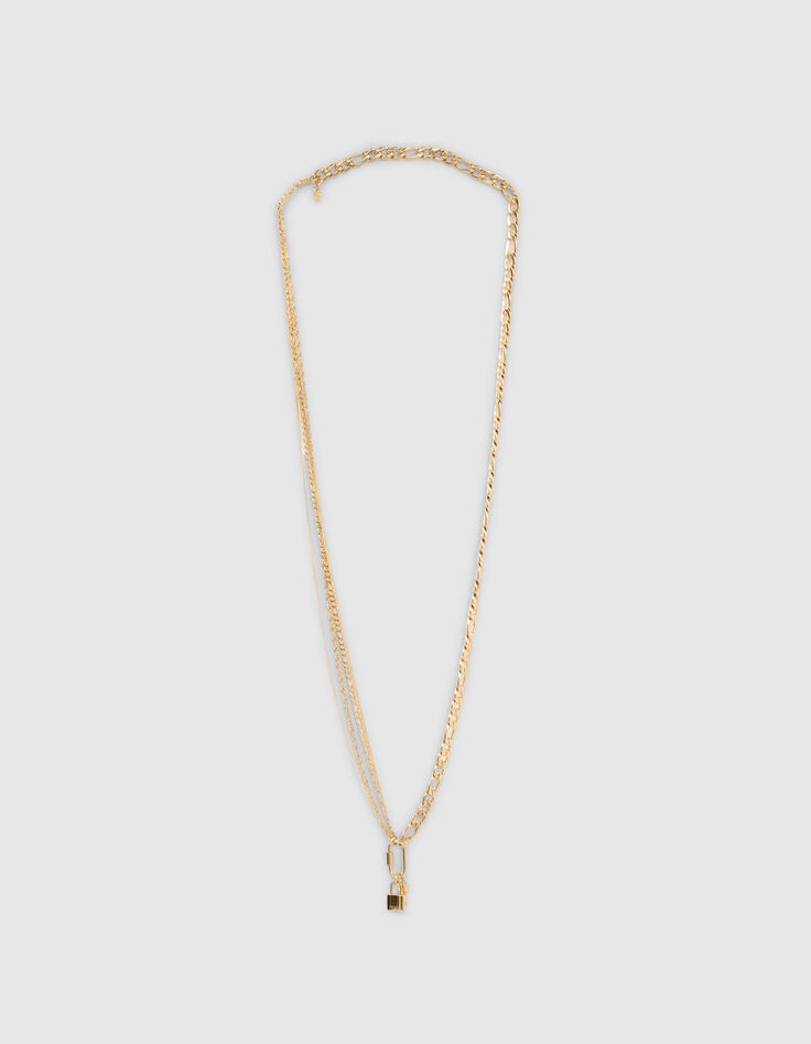 Collar largo mezcla cadenas candados y llaves dorado mujer-1