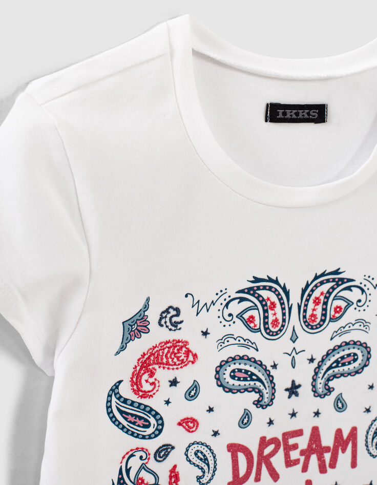 Girls’ optic white Paisley image T-shirt-4