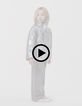 Grey metallic padded jacket with removable hood for girl-10