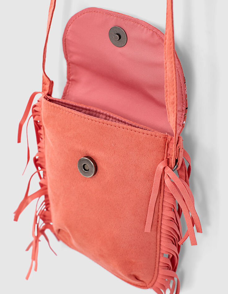 Sac à main corail foncé brodé à franges fille-5