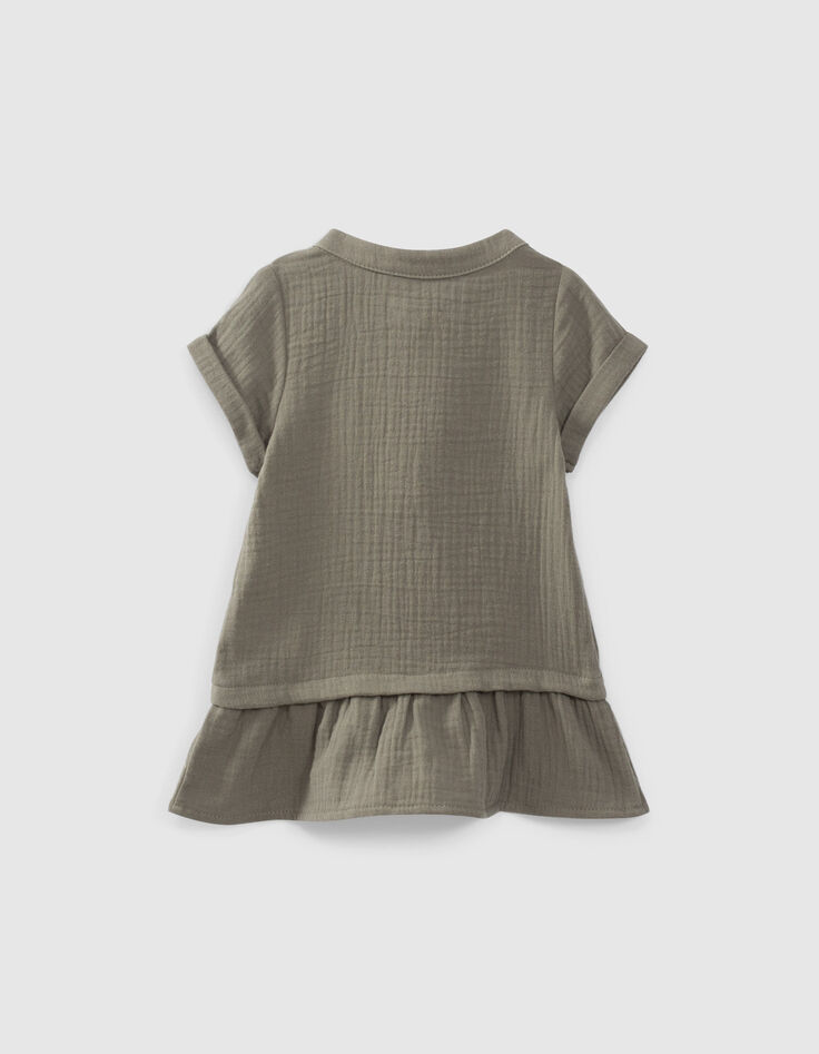 Robe kaki gaze de coton à basque bébé fille-3