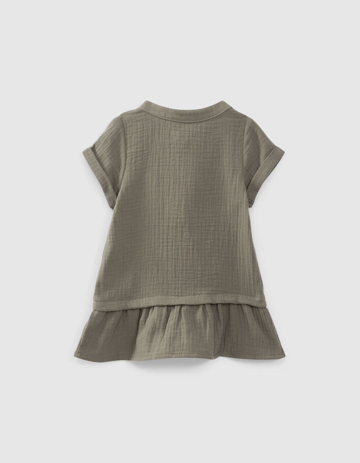 Khaki Babymädchen-Kleid aus Baumwollgaze mit Schößchen - IKKS