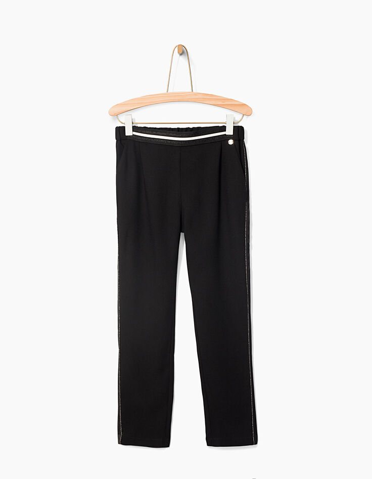 Pantalon noir à bandes pailletées fille-1