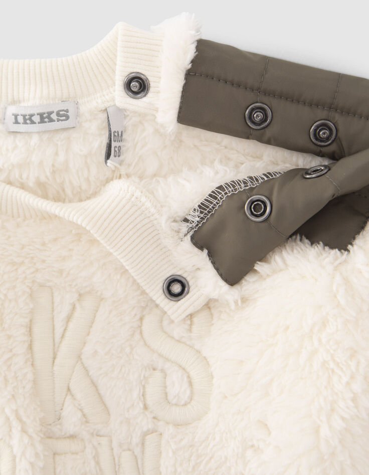 Baby boys&rsquo; beige Sherpa sweatshirt, khaki nylon shoulders-7