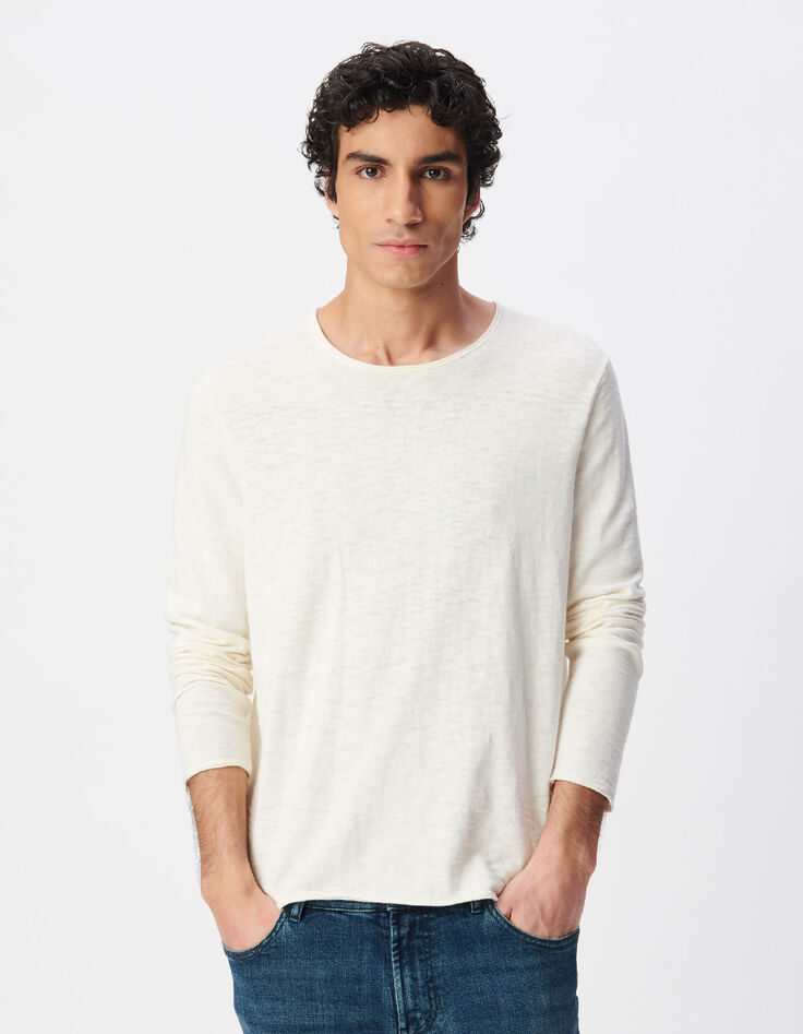 Stuccofarbener, geflammter Herrenpullover mit Rollsaum-3