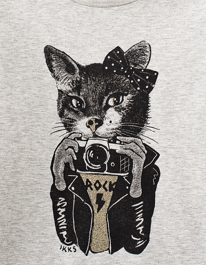 Graues Mädchen-T-Shirt mit Fotografenkatze - IKKS