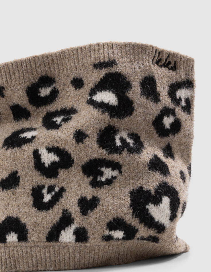 Girls’ beige knit snood with leopard motif-4 Girls’ beige knit snood with leopard motif-4