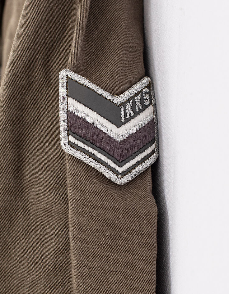 Parka kaki brodée dos à capuche amovible fille-6